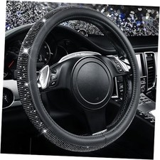 CAR PASS Bling Diamond Leather Steering Wheel Cover, Black Diamond on Velvet