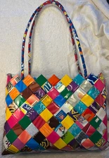 Nahui Ollin Handmade Shoulder Bag  Double Handled Multi Color 100% Recycled