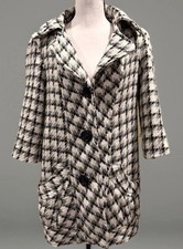 Women's Tulle Black & White Houndstooth Wool Blend 3/4 Sleeve Tapered Hem Coat M