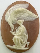 Antique Carved Loose Cameo Shell Of Woman’s Feeding Eagle(3.80gr)