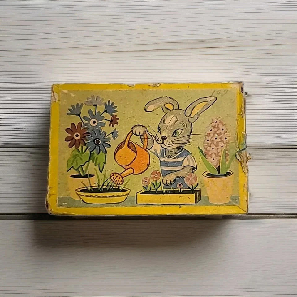 VINTAGE WOOD PUZZLE BLOCKS  BEARS & RABBITS MADE IN USSR  MINT IN BOX 1960's  - Image 2 of 3