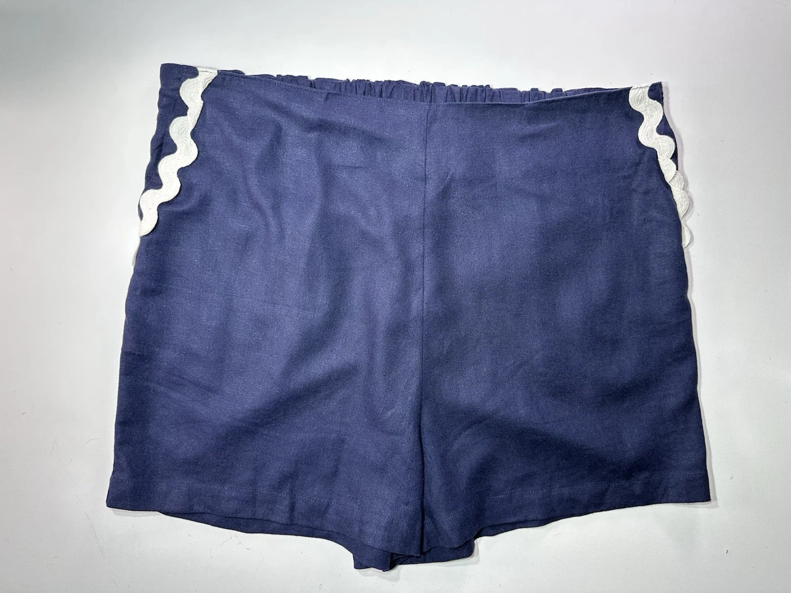 Sail to Sable Sailor Shorts Navy Blue Linen Blend High Waist Pull On Size Large