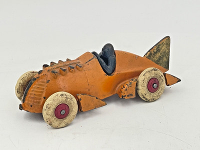1920s Hubley Fin Tail Race car, 6 3/4'' long, white rubber tires, no repro parts