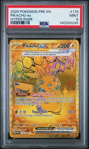 2025 POKEMON PRE EN-PRISMATIC EVOLUTIONS HYPER RARE #179 PIKACHU EX PSA 9