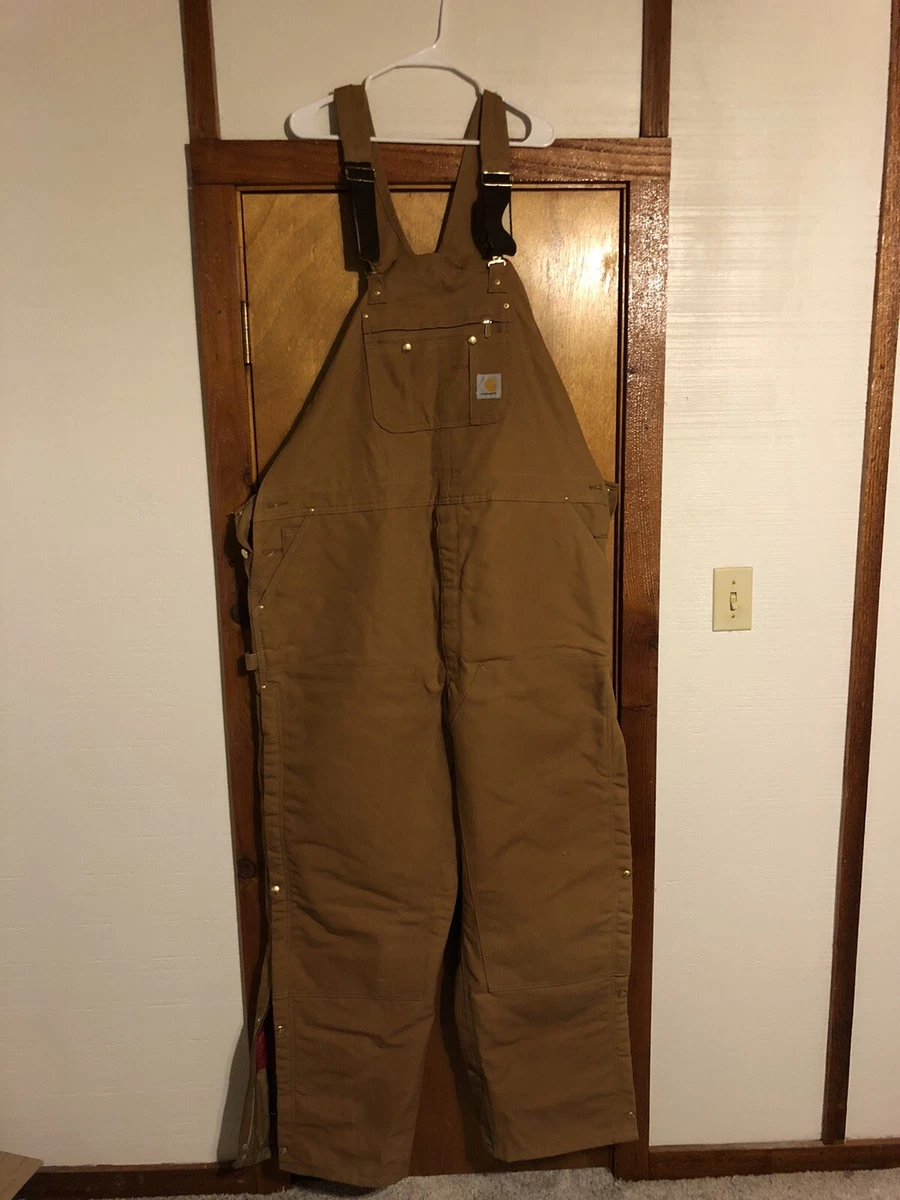 Carhartt Bibs Brown Quilt Lined Zippered Legs Overalls Size 50x34 R41 BRN