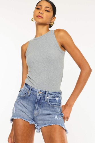 Kan Can Distressed Raw Hem Denim Shorts