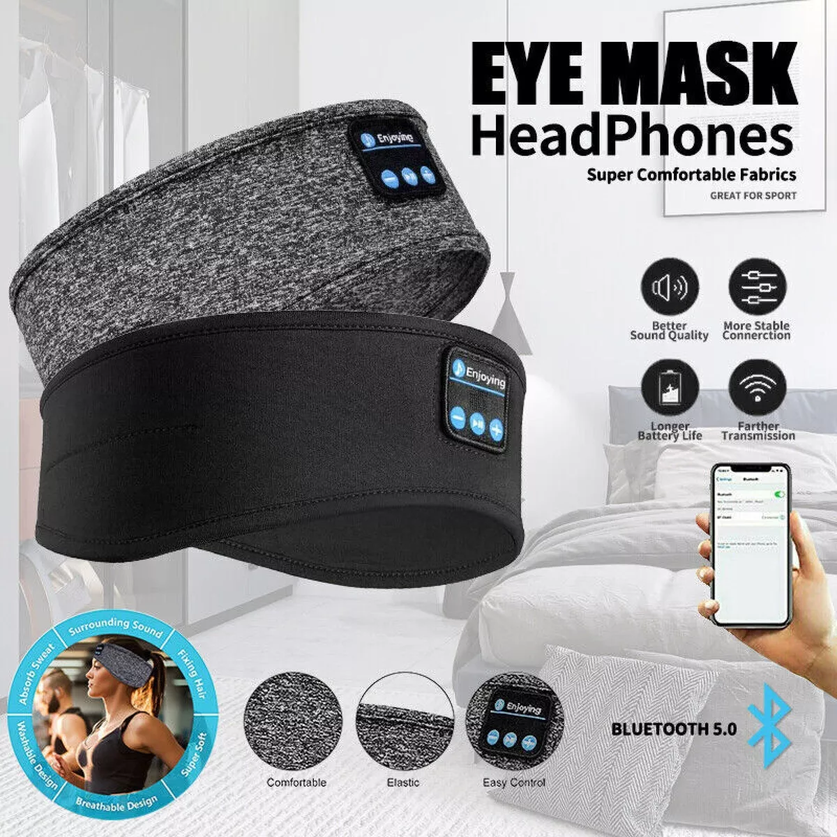 Sleep Headphones Bluetooth Wireless Sleeping Headband With Detachable  Speaker AU