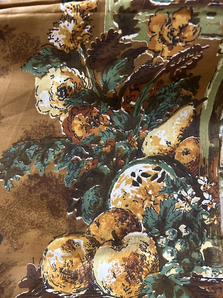 Tapicería vintage cortinas oro marrón floral fruta mariposa verde 4 yardas años 60 70 Foto 3 de 3