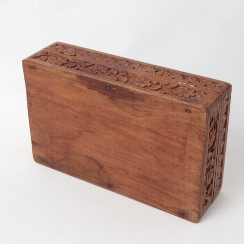ROSEWOOD JEWELLERY TRINKET BOX HAND CARVED SHELL INLAY INDIA c.1970 20cm L - Picture 9 of 9