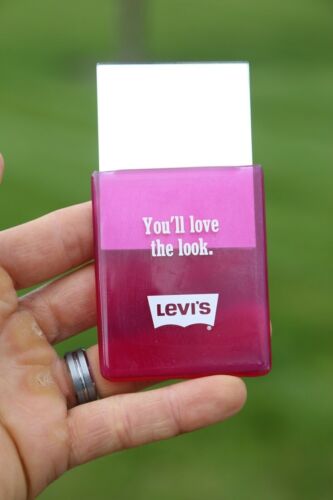 Vintage Levis denim pants Promo Pocket Travel Mirror Pink 1970s Advertising NOS - Picture 2 of 6