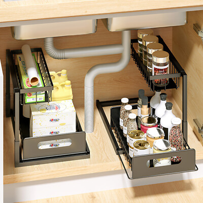 Under Sink Organizer - 2-Tier Sliding Drawer Shelf For Kitchen & Bathroom