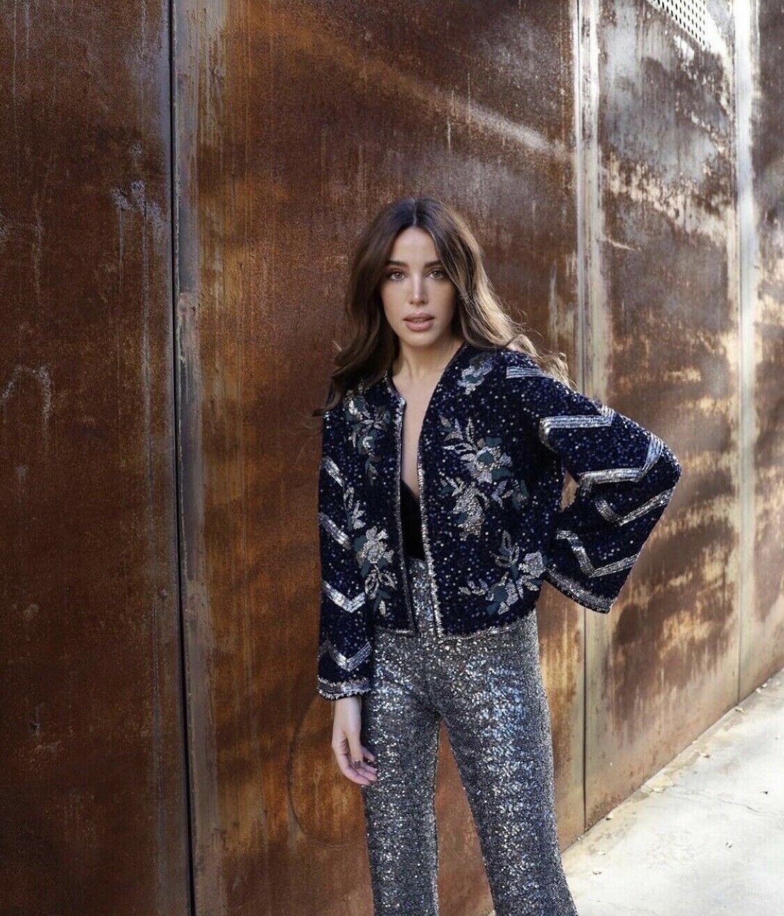 Zara Black Embroidered Sequin Beaded Jacket Limited Edition SZ XL