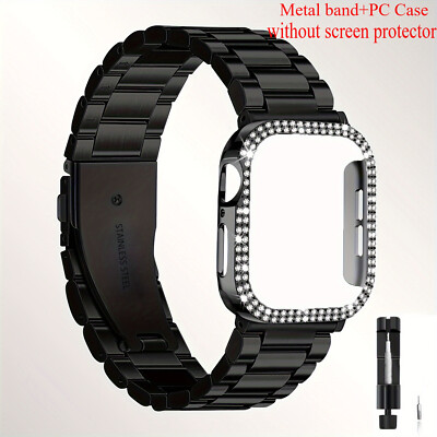 Metal Watch Band+PC Bling Case For Apple Watch 11 10 Ultra 3 2 SE 9 8 7 6 5 4 2