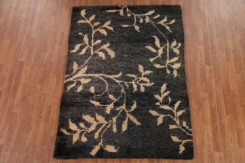 Black/ Beige Nature Print Moroccan Oriental Area Rug 5'x7' Jute Hand-knotted Rug - Picture 2 of 12