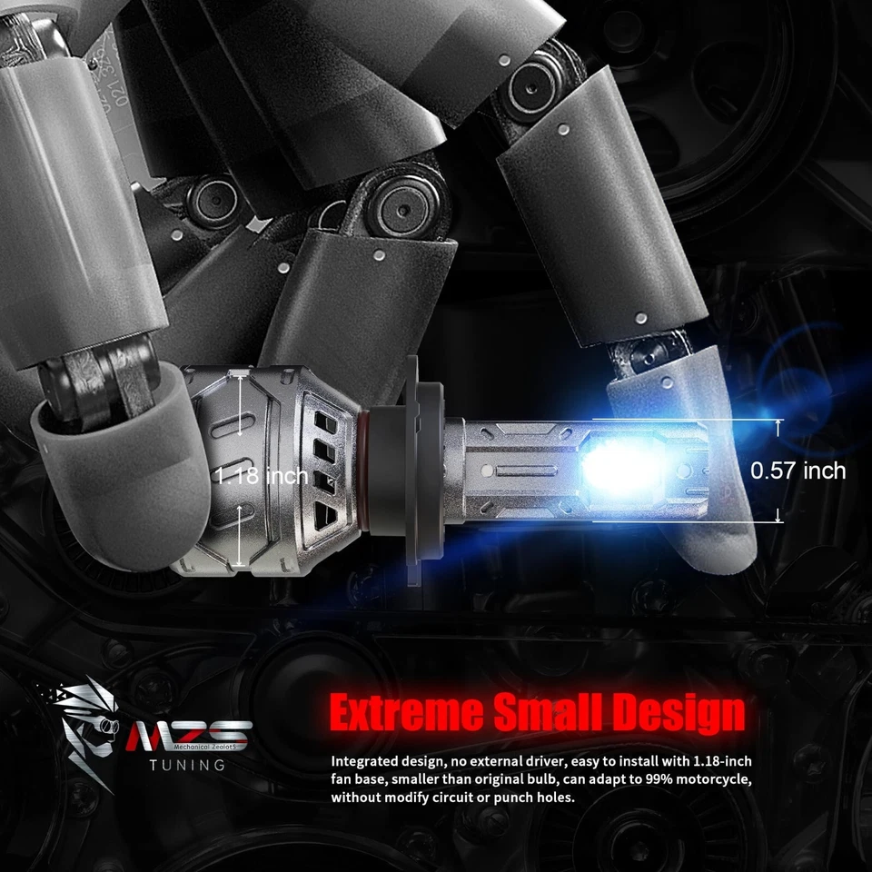1Pk MZS H7 LED Light Bulb Motorcycle, 8000LM 35W Mini 6500K Cool White w/ Fan - Image 4 of 4