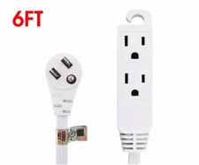 6FT 3 Outlet 3 Prong Power Extension Cord Cable Flat Angle Plug 16/3 Grounded UL