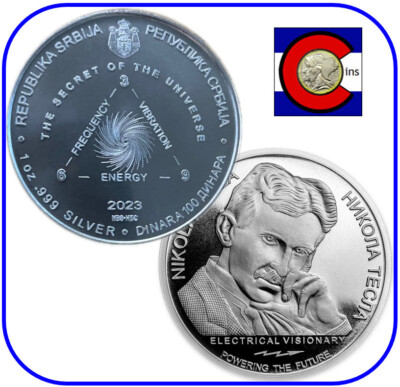 2019年　セルビア　テスラ銀貨　1オンス 2023 Serbia Tesla 
