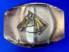 Horse Head Centered Two Tone Western Cowboys Cowgirls Vintage Belt Buckle