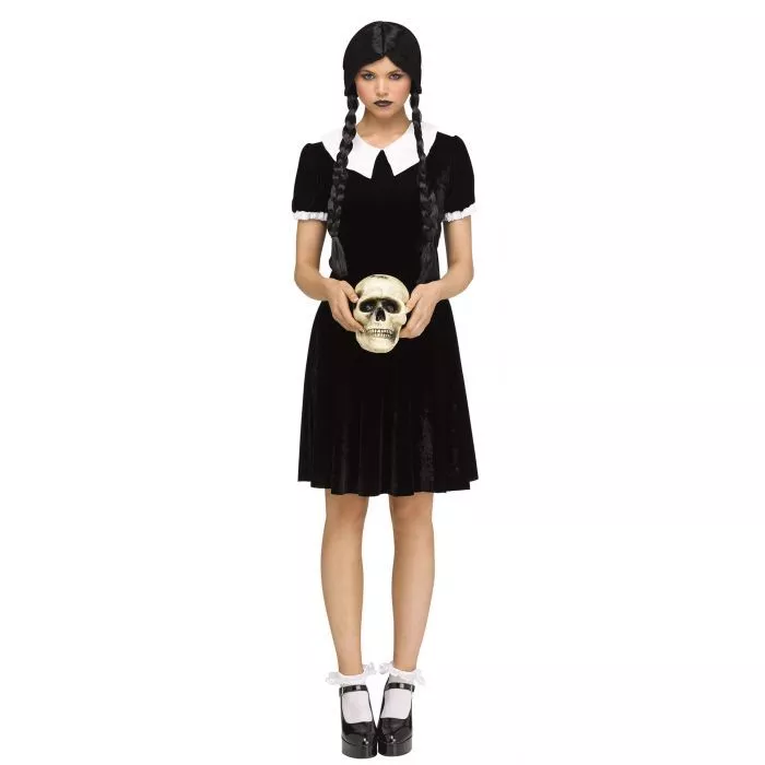 Gothic Girl Wednesday Addams Family Halloween Costume Womens Plus/Standard  Size