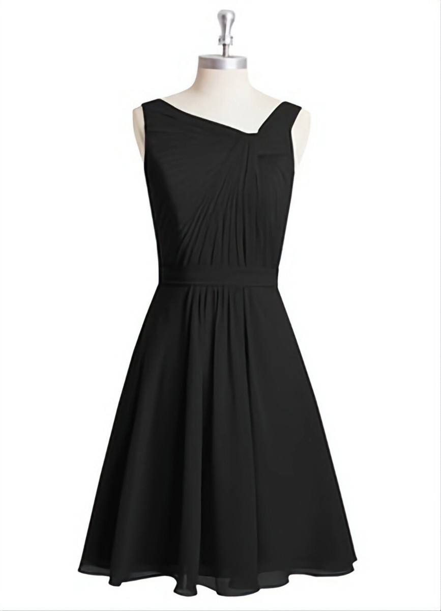 black knee length bridesmaid dress Azazie 