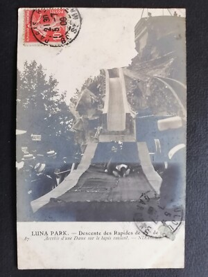 Alte Postkarte PARIS LUNA PARK Abstieg der SCHNELLEN 25m.Attraktion Messe