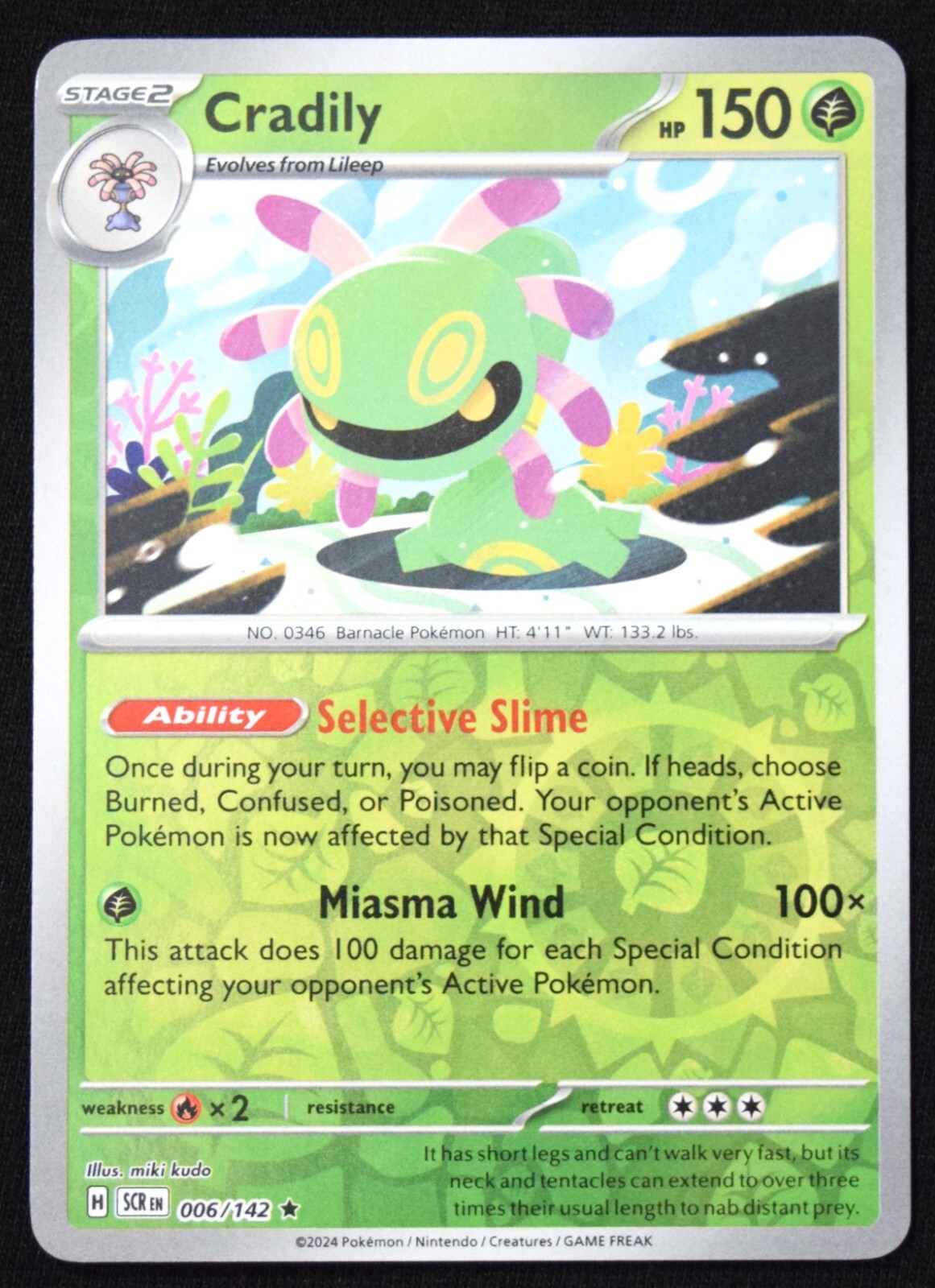 Pokemon TCG Cradily 006/142 2024 Stellar Crown Reverse Holo Rare Card - NM
