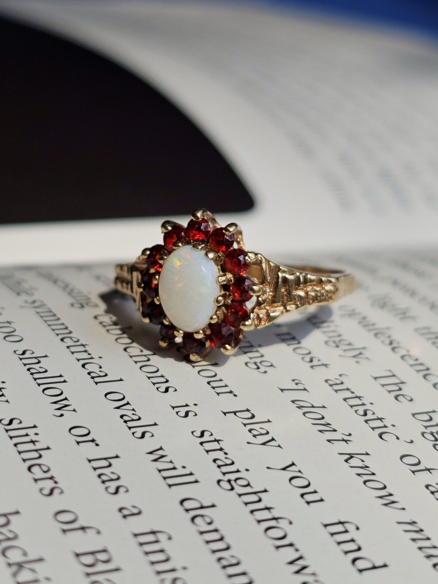 Vintage Natural Opal Garnet Ring Birmingham Hallmark Size O