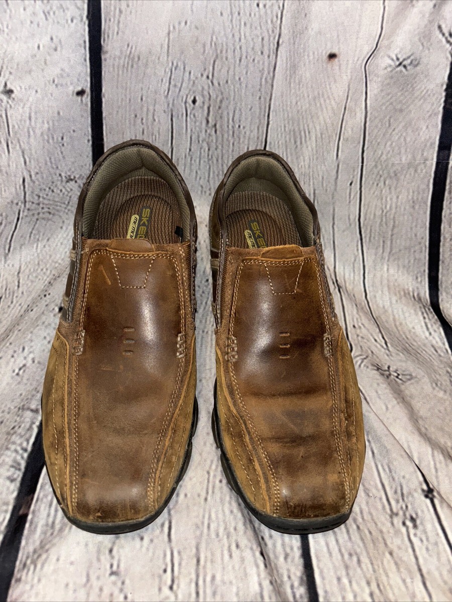 Skechers Diameter Heisman Brown Leather Slip On Casual Loafers 61779 Men Sz 