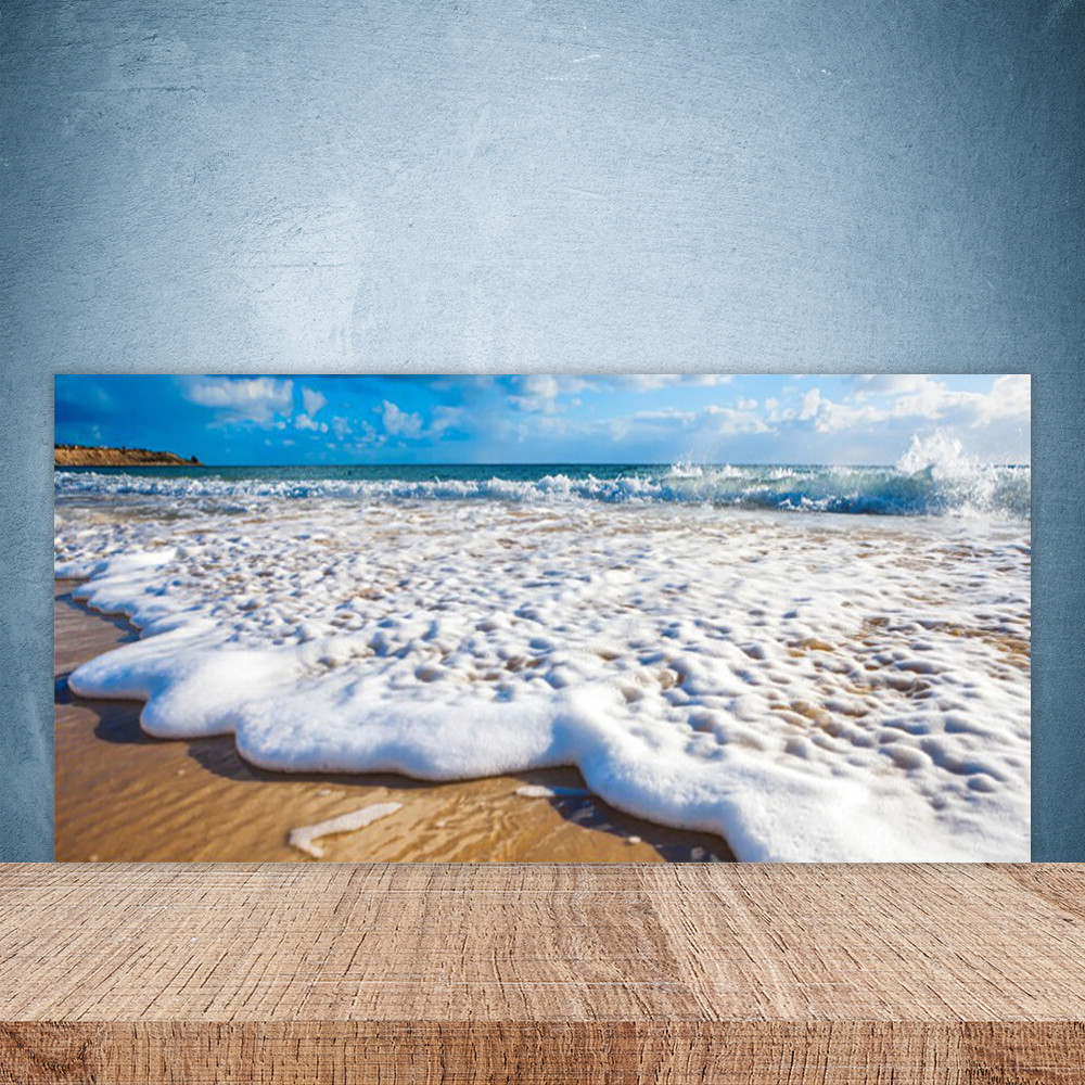 Crédence de cuisine en verre trempé 100x50 cm motif Plage et Falaise