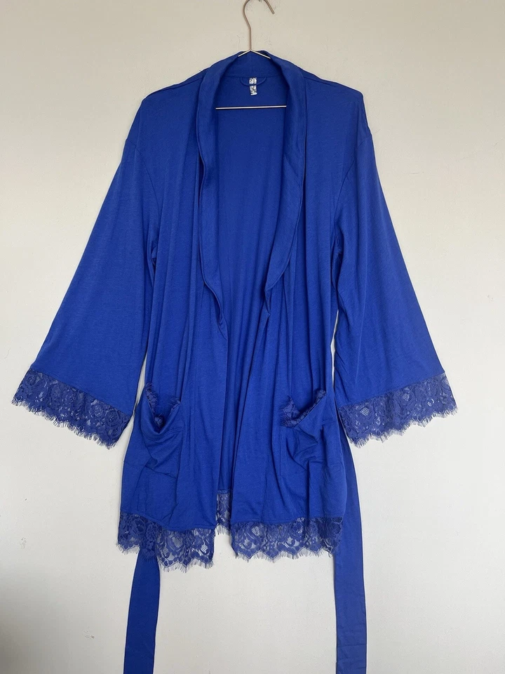 Free People Blue Lace Trim Robe Size S Short Light Weight Sweetest Thing - Image 4 of 4