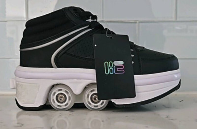 Liekick Classic Black (Kid's) - 2 in 1 Roller Skate Shoes (Kickspeed) Size 4