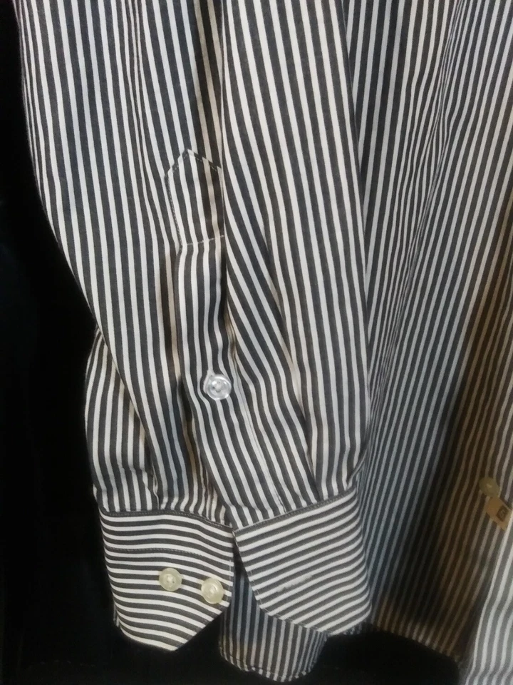 MODENA Dress Shirt Mens 18.5  36/37 Black White Striped 100% Cotton TALL MAN - Image 4 of 4