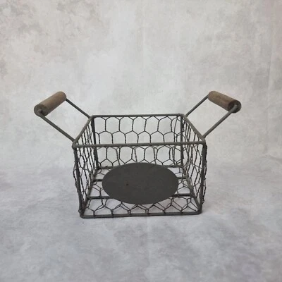 Petit Panier en Fil de Fer – Poignées Bois – Style Rustique Vintage - Photo 1/4