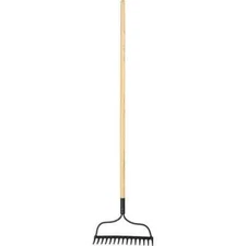 PRO SOURCE Bow Rake: 15 Sharp Steel Tines 14-3/4" Spread, 52-3/4" Wood Handle
