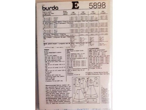 Rare UNCUT Burda 5898 Elastic Waist Western Denim Velvet Tired Ruffle Skirt 7-14 - Picture 2 of 3