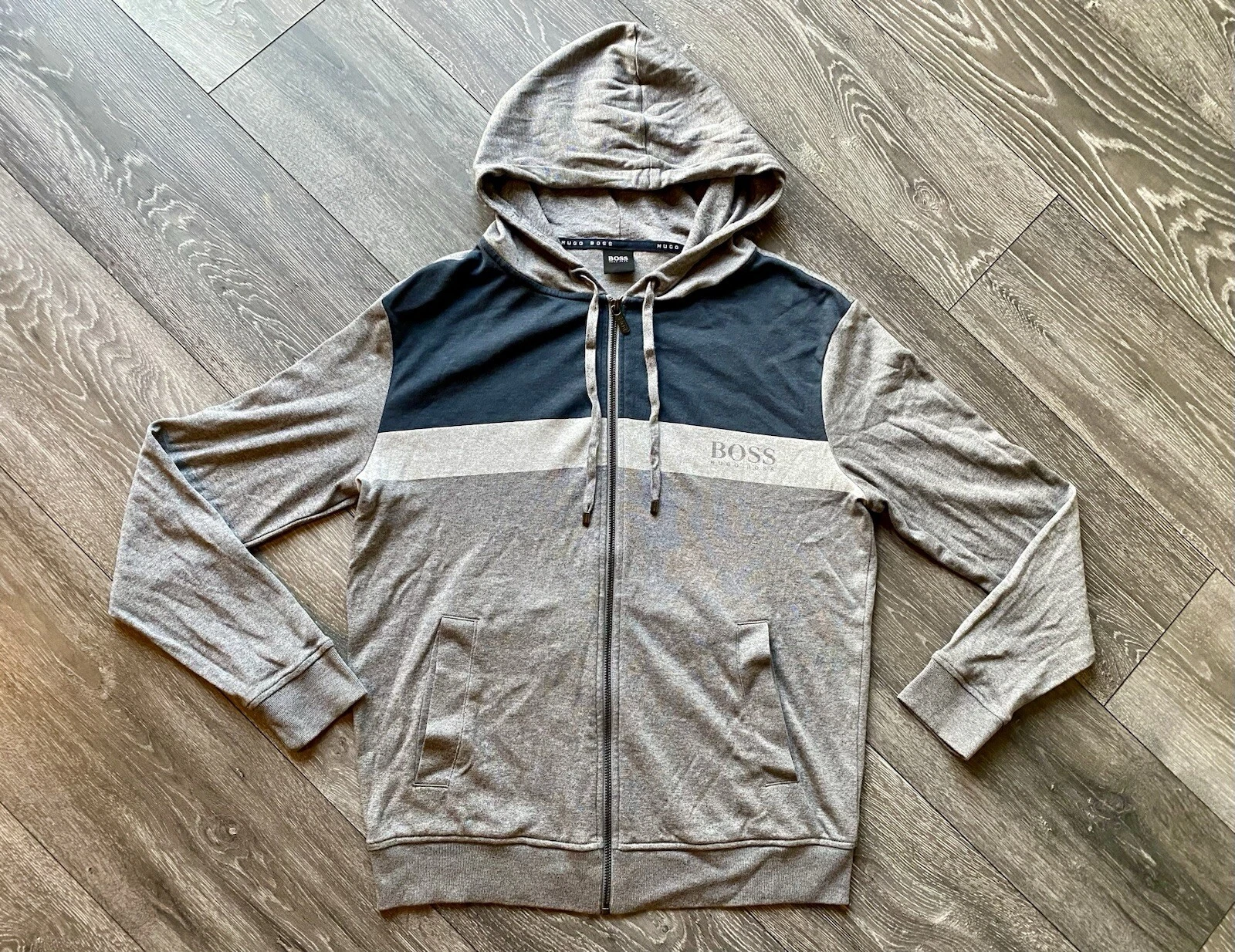 Hugo Boss Lightweight Hoodie, Size A, Grey, Navy, Homeleisure Range, Genuine