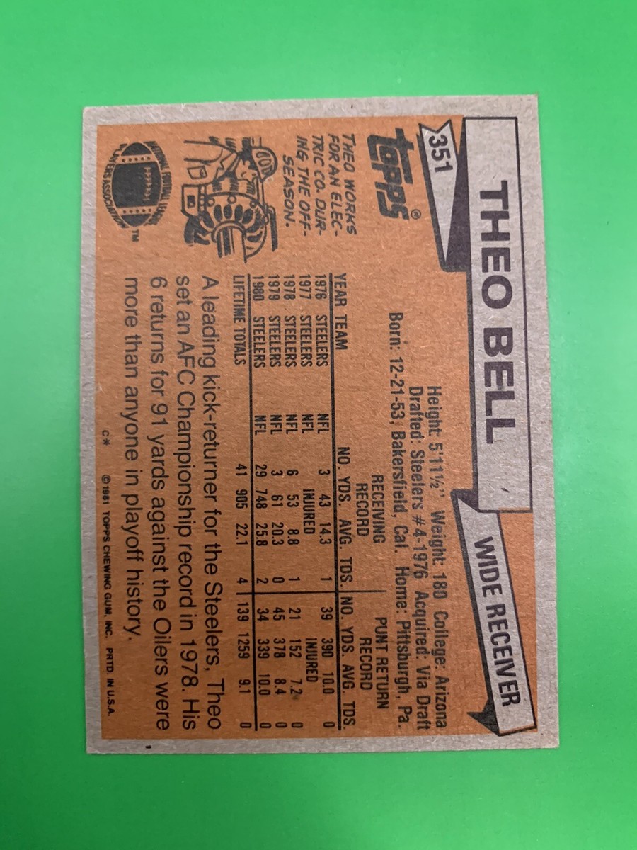 1981 Topps Theo Bell Pittsburgh Steelers #351 | eBay