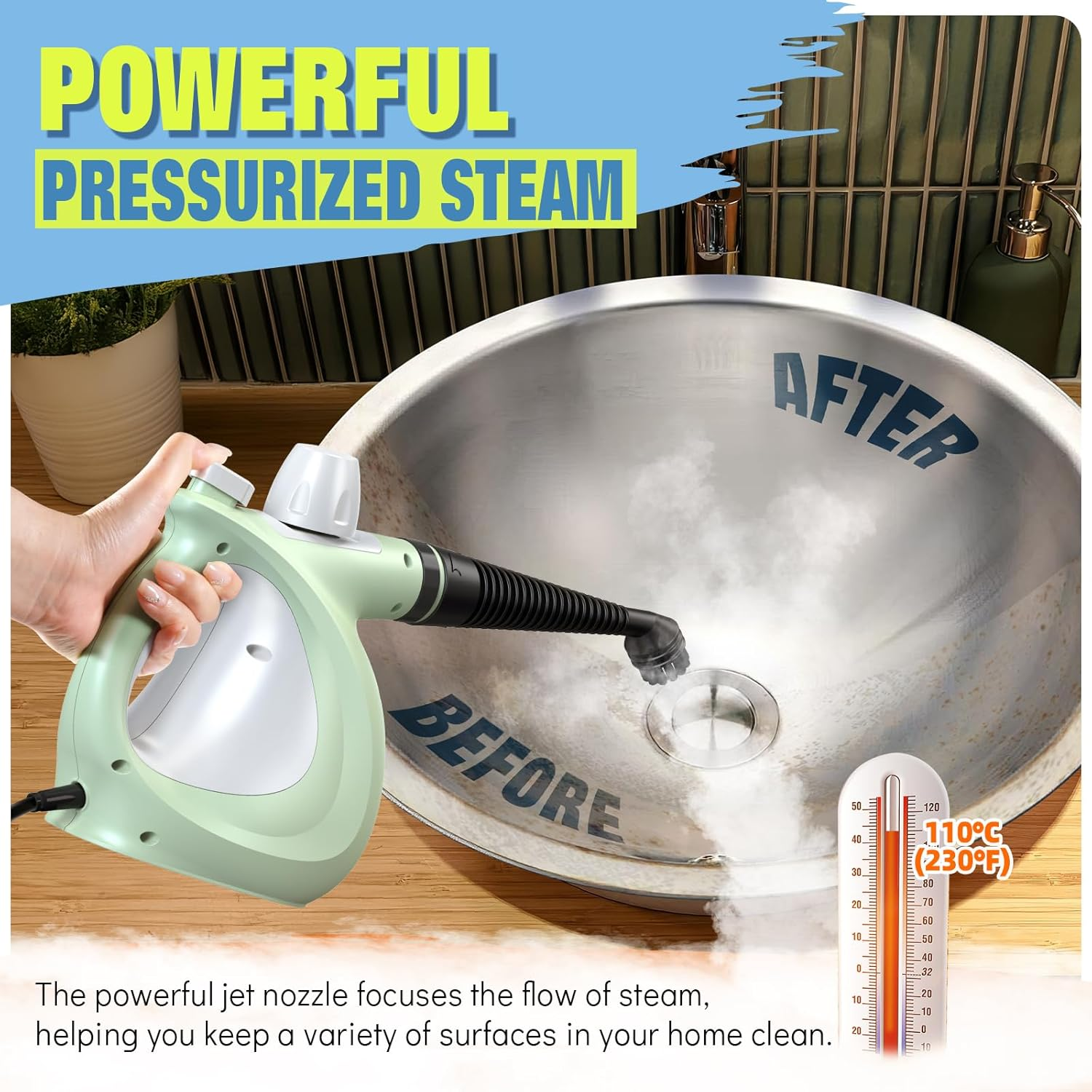 Powerful Pressurized Handheld Steam Cleaner for Home with 11 Accessories-image