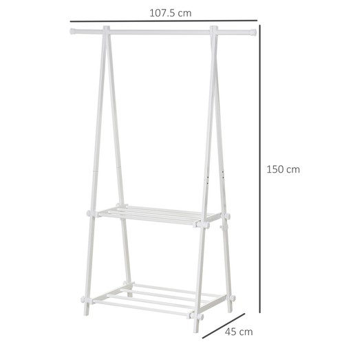 HOMCOM 40KG Percha Independiente de Acero con 2 Estantes Armario Abierto Blanco - Imagen 3 de 11