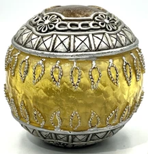 Vintage Hand Decorated Ornate Boho Amber Gold & Silver Resin Ball Home Decor 4"