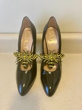 Gucci Black Patent Leather Pumps with Removable Crystal Embellished Bees Sz 40