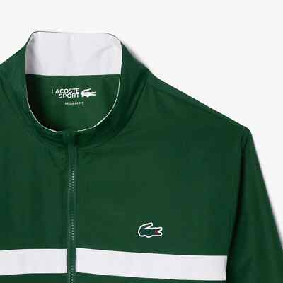 (レア)Lacoste ジャケット ホワイト/ネイビー/グリーン アシンメトリーボーダーハイネックジャケット SH4710 - ラコステ