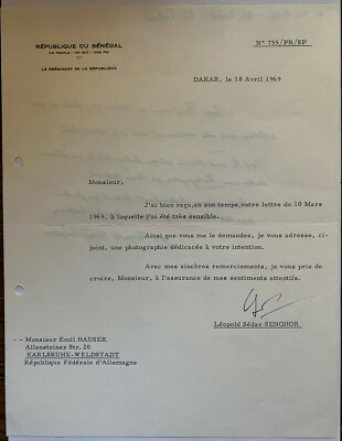 Leopold Sedar Senghor ( 1906 - 2001 ) - Präsident Senegal - original Autograph
