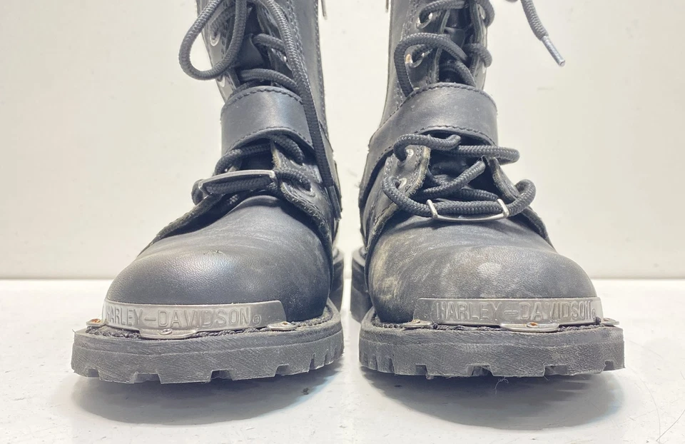 Harley Davidson Women's Black Studded Leather Motorcycle Boots Low Heel Size 7M - Image 2 of 4