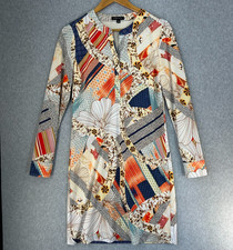 ETCETERA Floral Patchwork Dress Womens Size 4 VNeck Stretch Long Sleeve Colorful