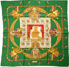 HERMES Scarf Carre 90 HOMMAGE A CHARLES GARNIER Green Silk Ladies Made in France