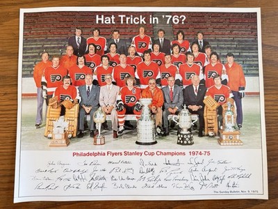 RARE 1976 HAT TRICK Philadelphia Flyers Team STANLEY CUP CHAMPS SIGNATURE COLOR