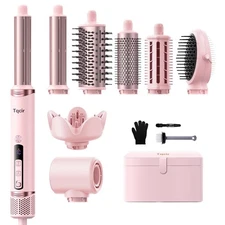 Tqcir 8‑in‑1 Professional Hot Air Styler & Hair Dryer Brush with Case Pink