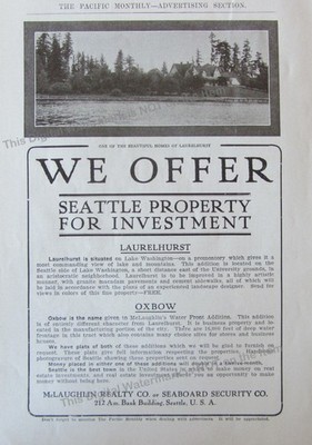 1906 Ad Seattle WA Property Investment Laurelhurst Lake Washington Oxbow Photo