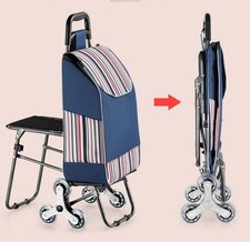 Portable Grocery Cart with Seat Stair Climbing Shopping Trolley Elderly Pink